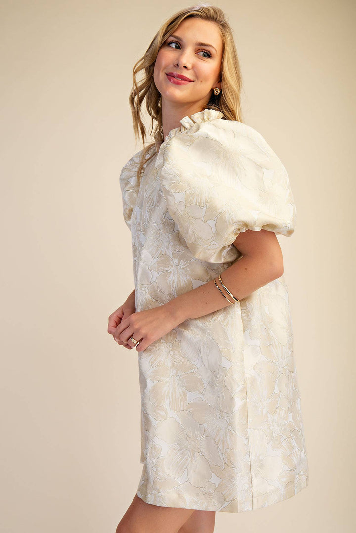 Dresses - Ruffle V-Neck Puff Sleeve Mini Dress - Spring / Summer - - Cultured Cloths Apparel
