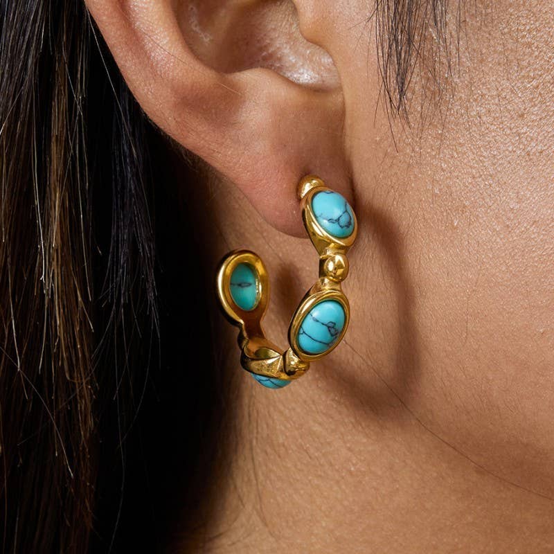 Accessories, Earrings - 18K STAINLESS STEEL WATERPROOF TARNISH FREE HOOPS | 40E462 - TURQ - Cultured Cloths Apparel