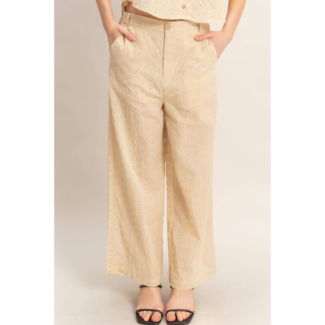 Olive Floral Eyelet Pants