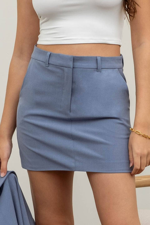 Women's Skirts - SOLID MINI PENCIL SKIRT - BLUE - Cultured Cloths Apparel