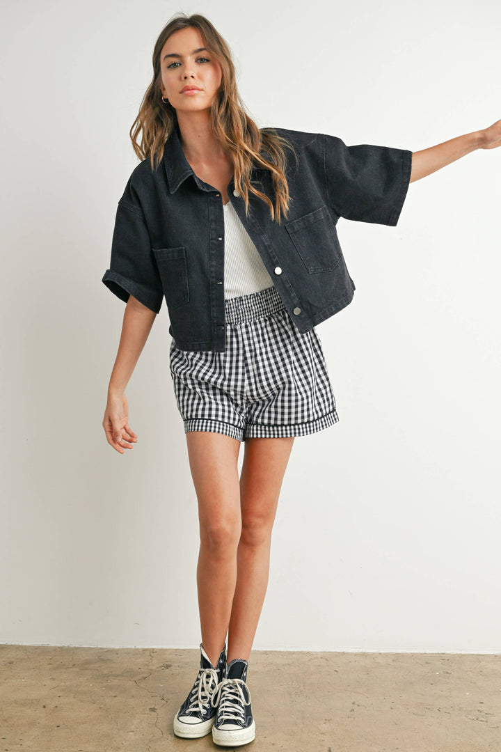 Women's Short Sleeve - Button Front Cropped Shirt - - Cultured Cloths Apparel