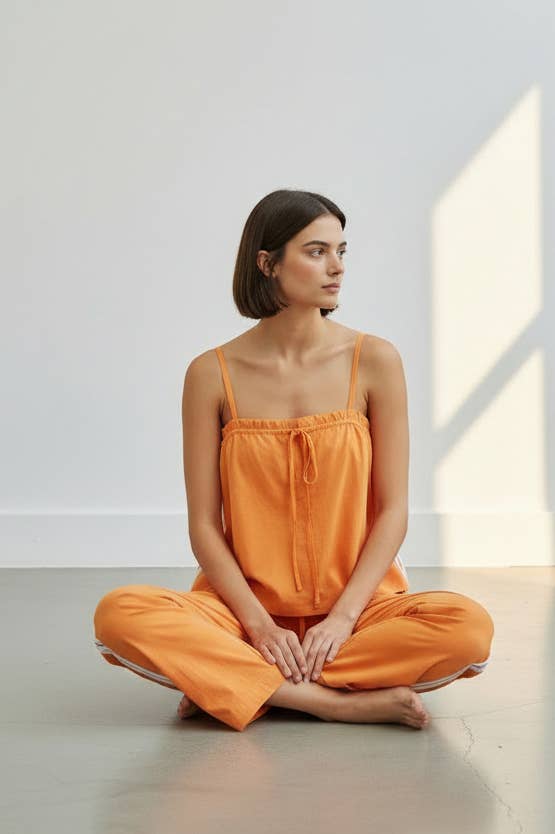 Solid Cotton Camisole & Wide-Leg Pant Set