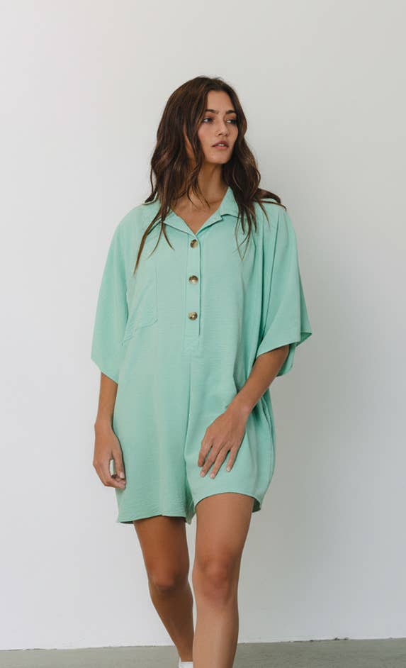 Airflow Collared Oversize Woven Solid Romper