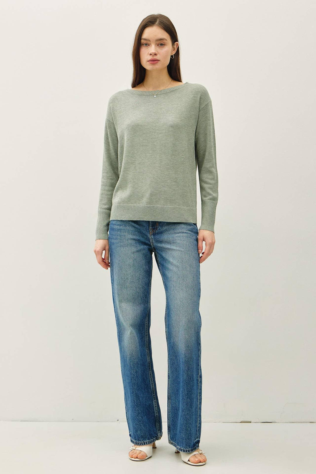 WOOL BLENDED ULTRA SOFT BOAT NECK BASIC SWEATER