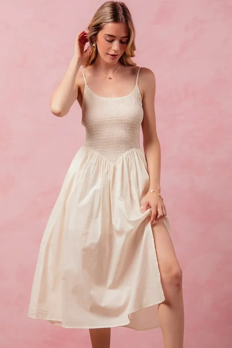 Women's Dresses - SO ME Smocked Sleeveless Casual Everyday Dress With Slit - - Cultured Cloths Apparel