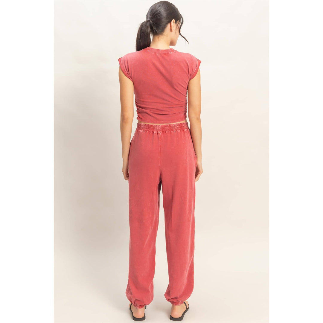 Athleisure - Rolled Sleeve Wrap-Front Crop Top And Jogger Set - - Cultured Cloths Apparel
