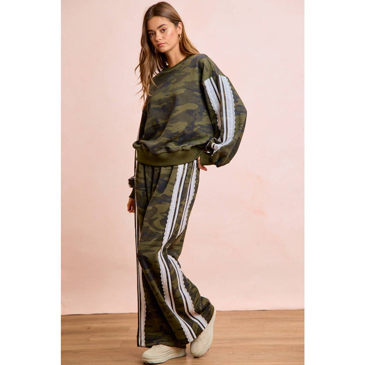 Pants - CAMOUFLAGE FRENCH TERRY LACE CONTRAST SWEATPANTS - - Cultured Cloths Apparel