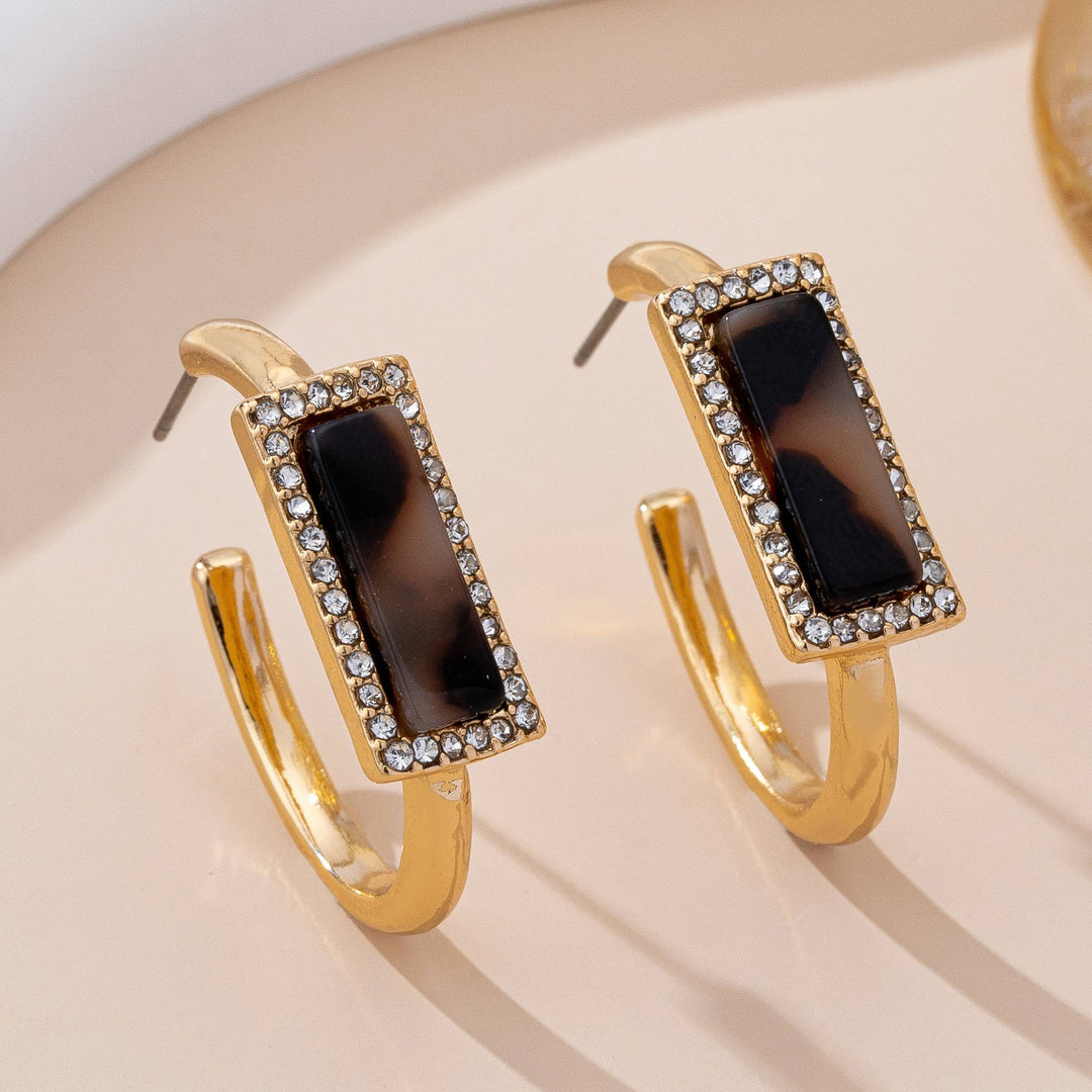 Accessories, Earrings - Tortoise & Pavé Gold Hoop Earrings | 80E61636 - - Cultured Cloths Apparel