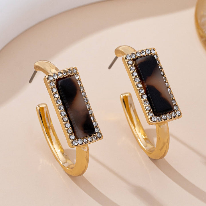Accessories, Earrings - Tortoise & Pavé Gold Hoop Earrings | 80E61636 - - Cultured Cloths Apparel