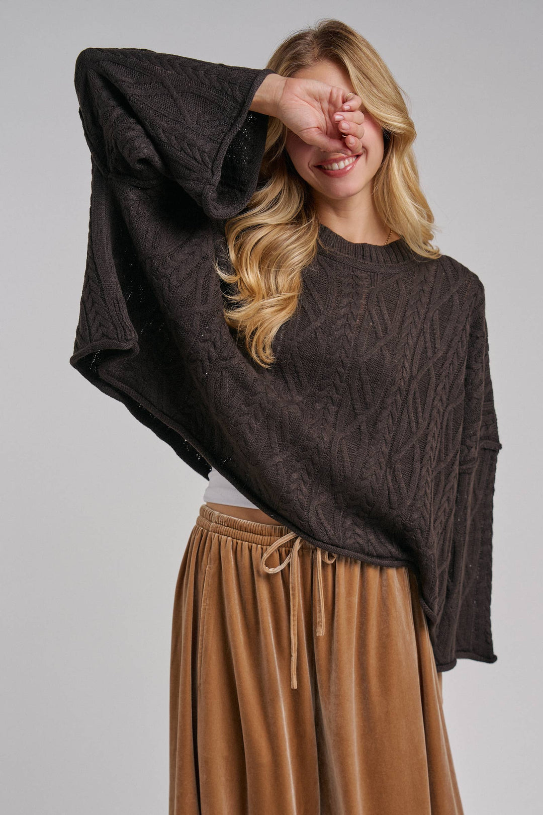 OVERSIZED CABLE KNIT CASUAL BOHO FALL SWEATERTOP