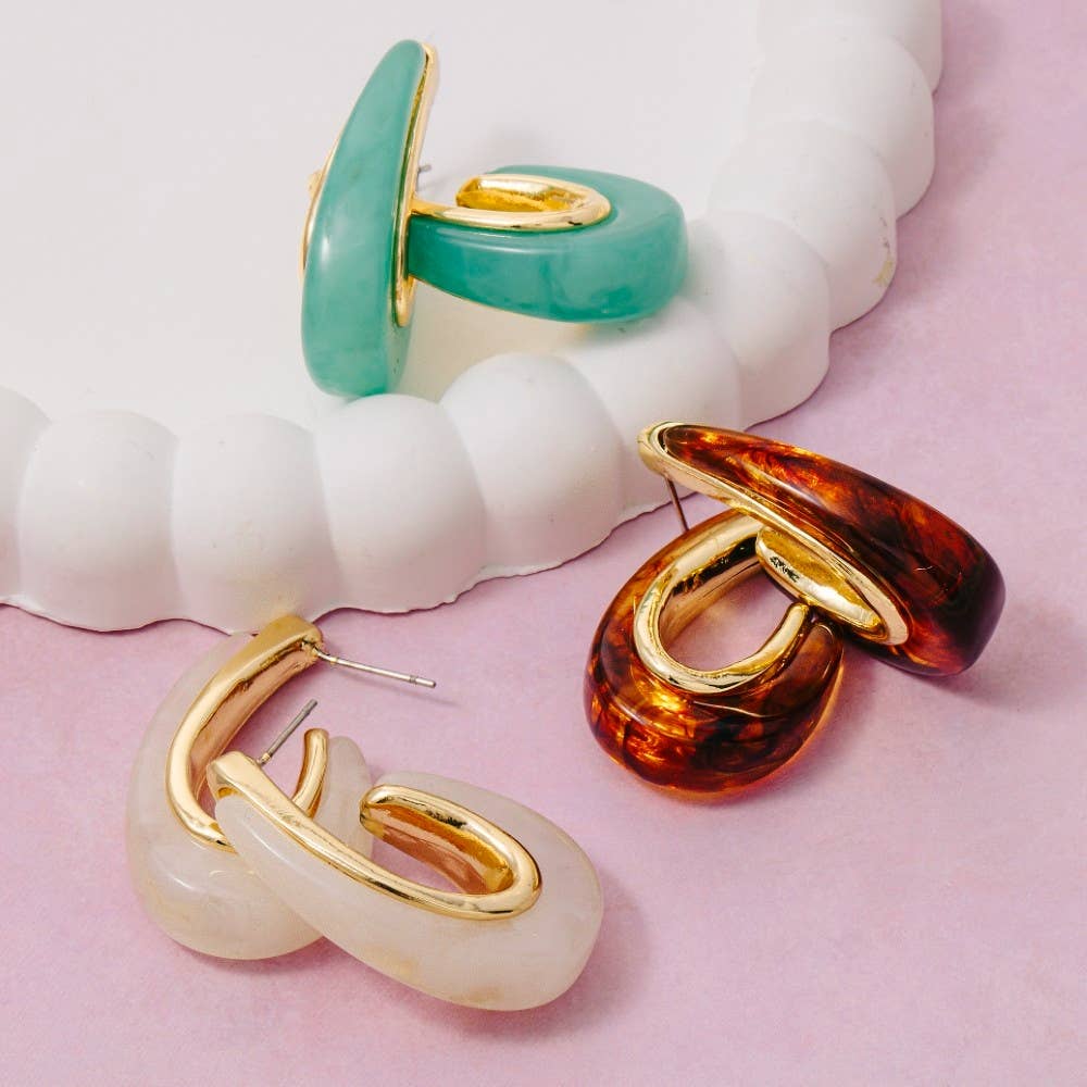 Accessories, Earrings - Gold Dipped Marble Resin Oval Hoop Earrings - - Cultured Cloths Apparel