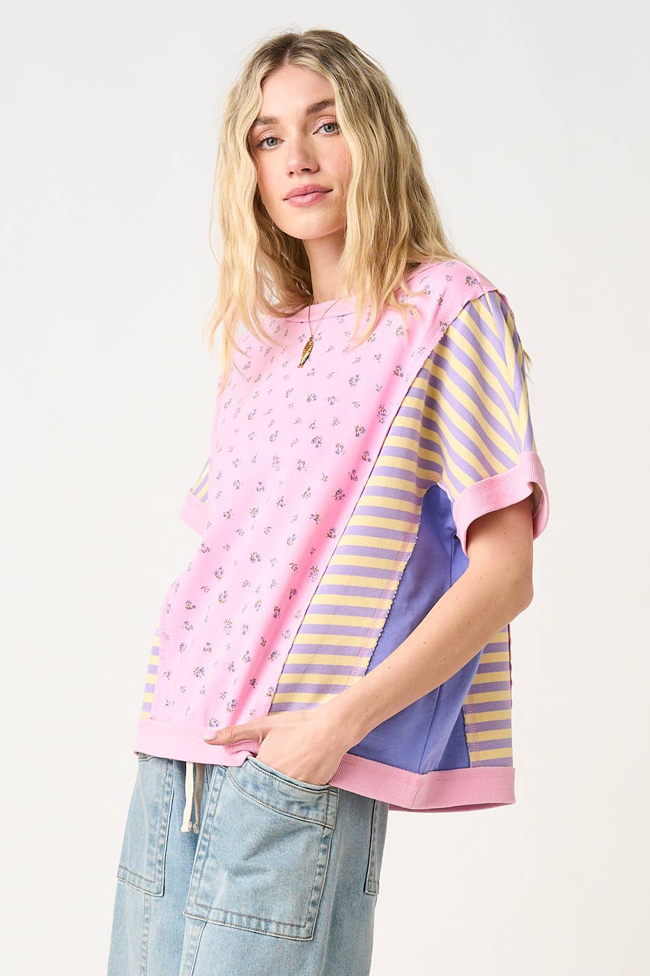 Women's Short Sleeve - PATCHWORK COLOR BLOCK SHORT SLEEVE TOP - - Cultured Cloths Apparel
