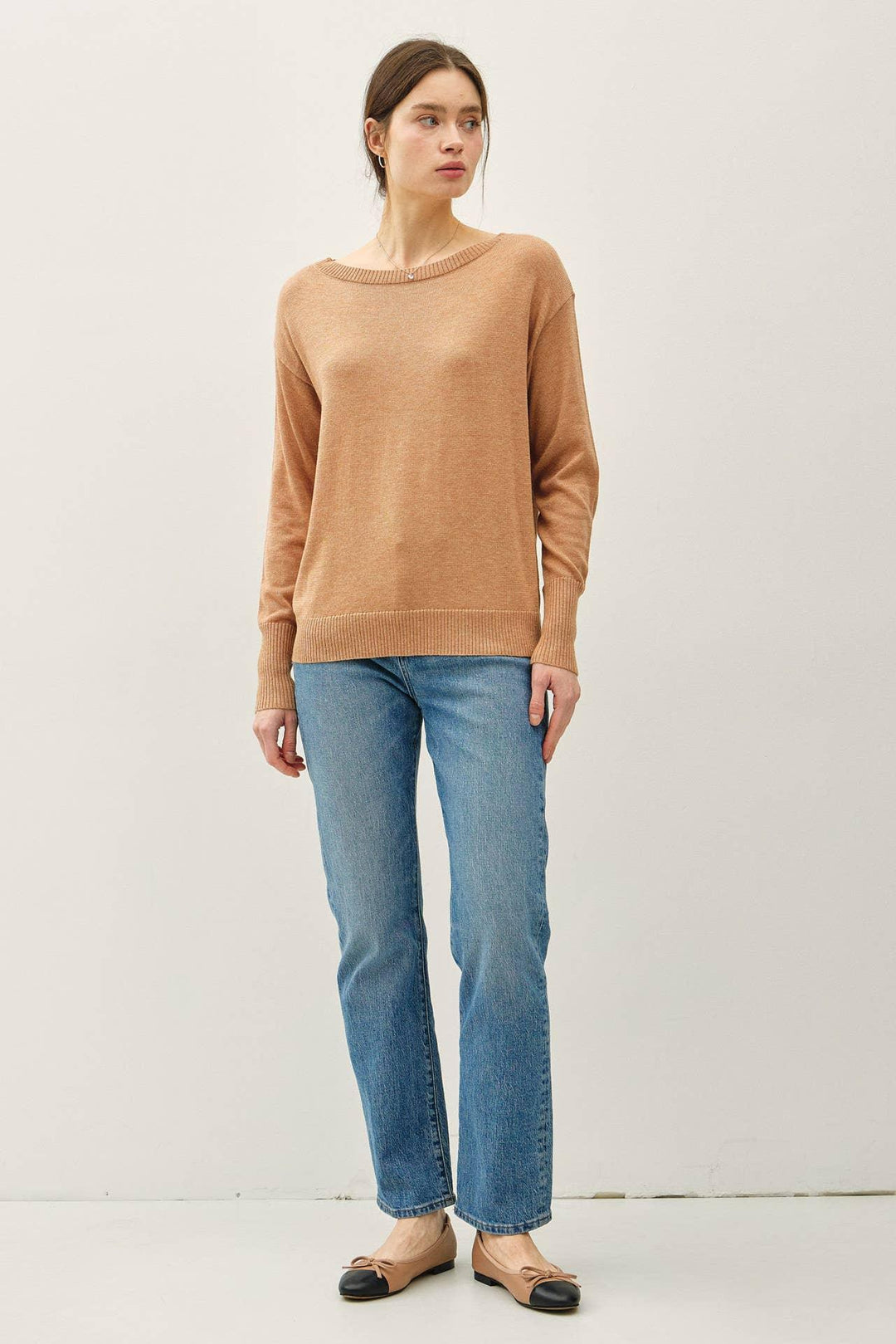WOOL BLENDED ULTRA SOFT BOAT NECK BASIC SWEATER
