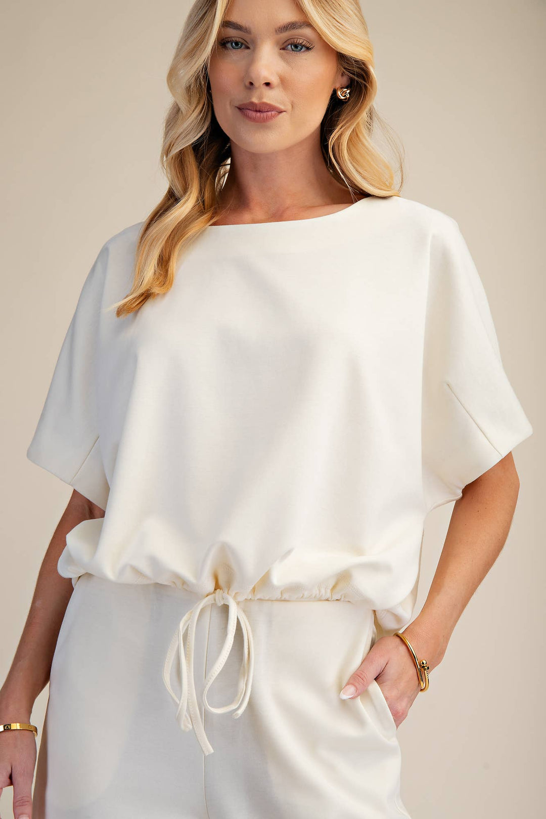 - Round Neck Asymmetrical Hem Adjustable With Ties Top - - Cultured Cloths Apparel