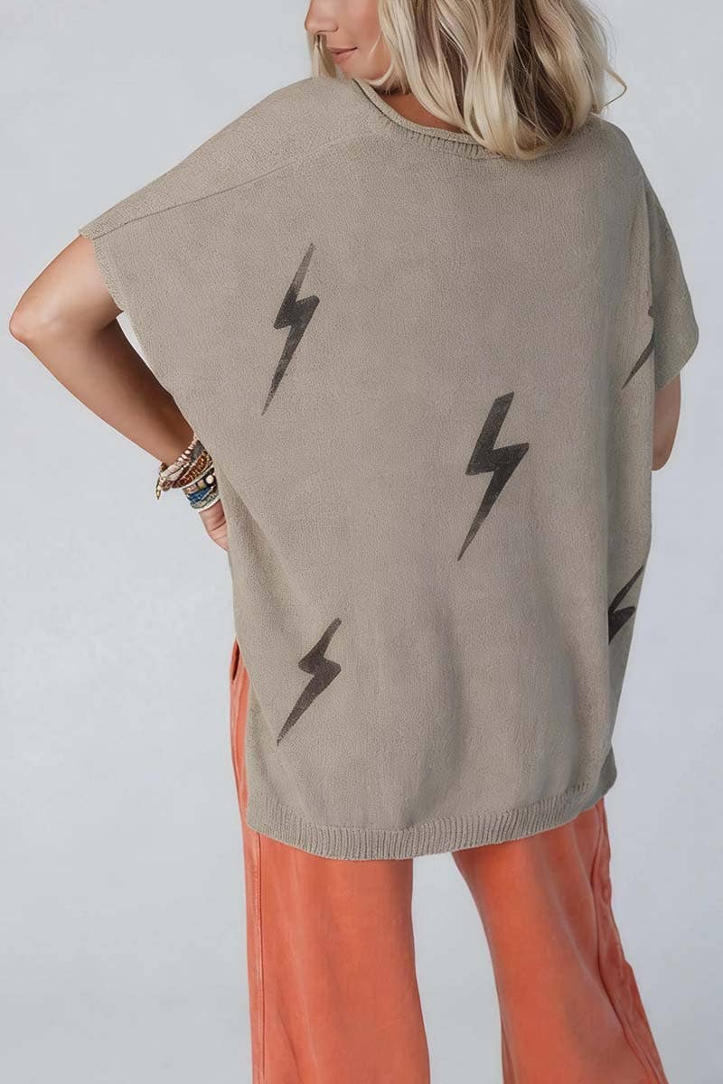 Women's Short Sleeve - Lightning Bolt Short Sleeve Sweater - - Cultured Cloths Apparel