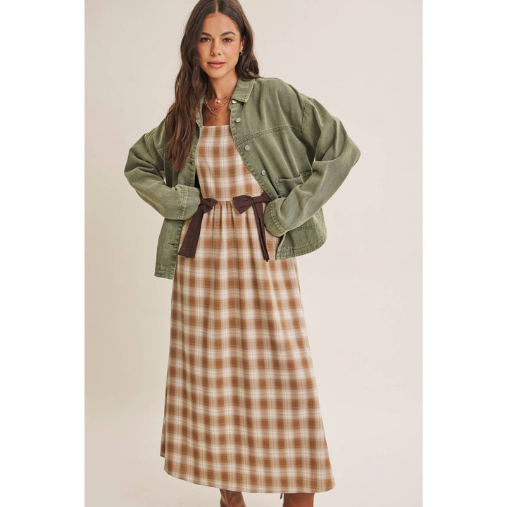 Women's Dresses - GOLDEN FIELD PLAID SMOCKED MIDI DRESS WITH CONTRAST BOW - - Cultured Cloths Apparel