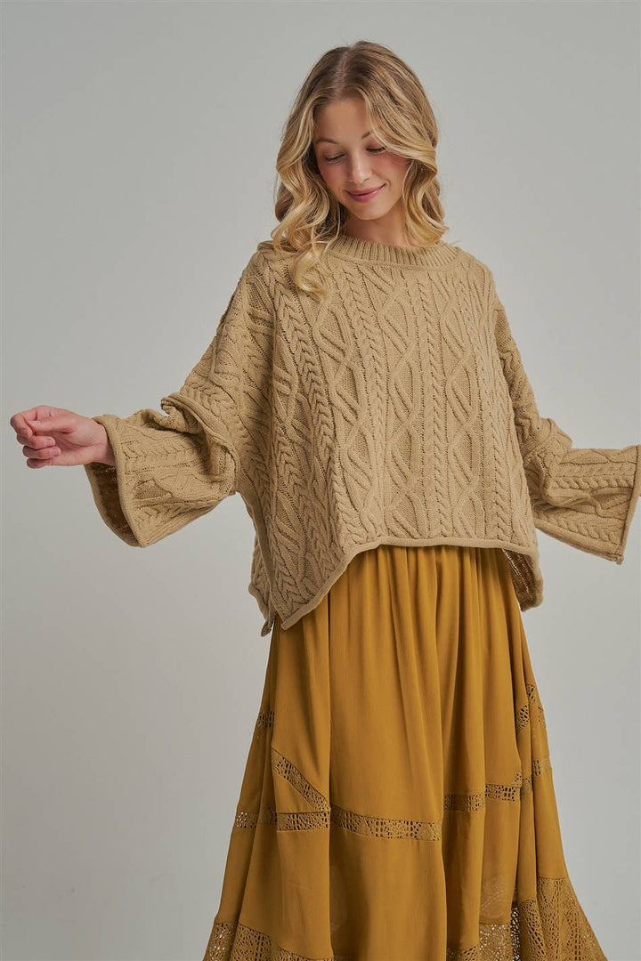 OVERSIZED CABLE KNIT CASUAL BOHO FALL SWEATERTOP