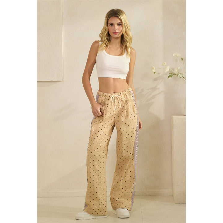 Polka Dot Pants with Satin Contrast Accents