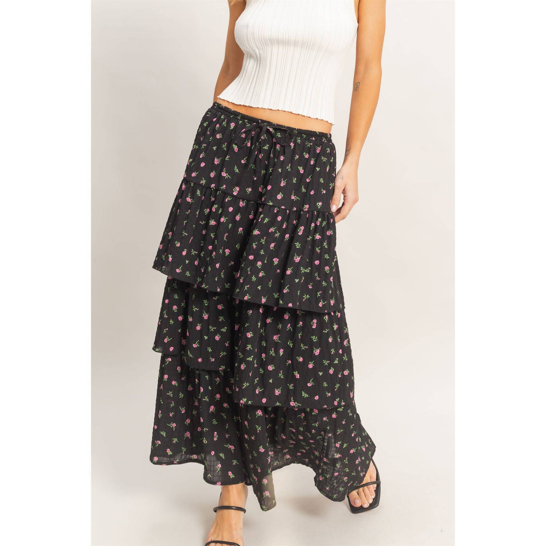 Tiered Floral Print Skirt