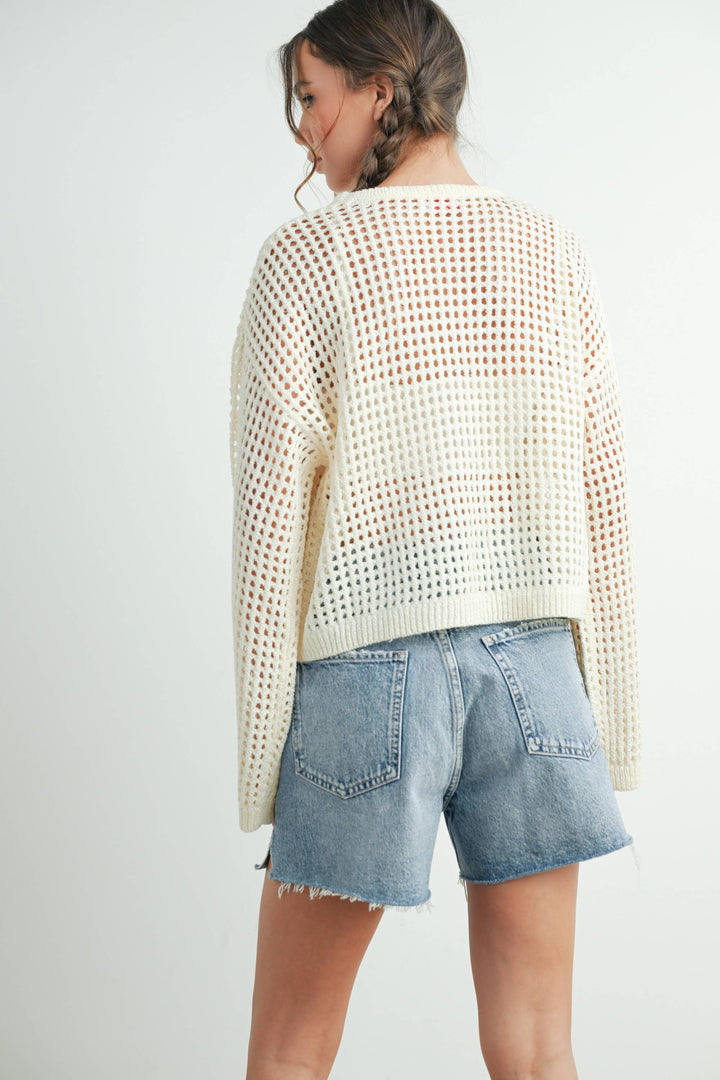 Women's Sweaters - Star Crew Neck Crochet Sweater - - Cultured Cloths Apparel