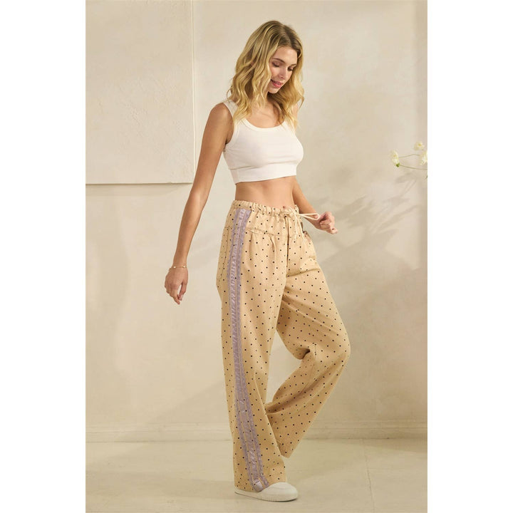 Polka Dot Pants with Satin Contrast Accents