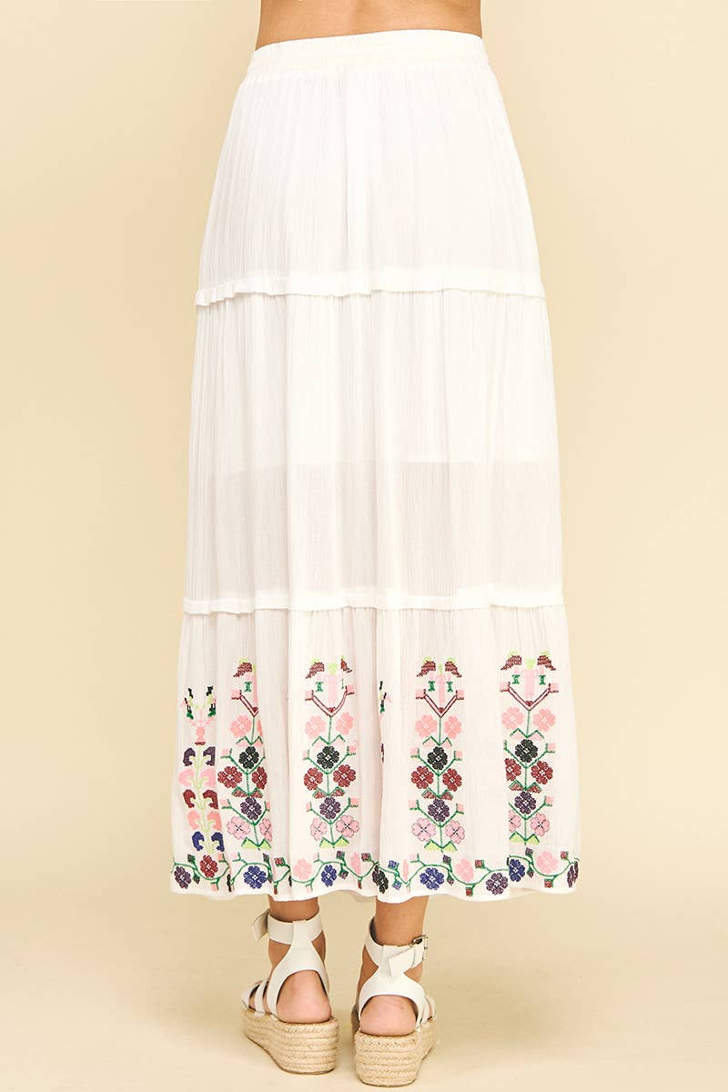 Skirts - FLORAL EMBROIDERED MAXI SKIRTS - - Cultured Cloths Apparel