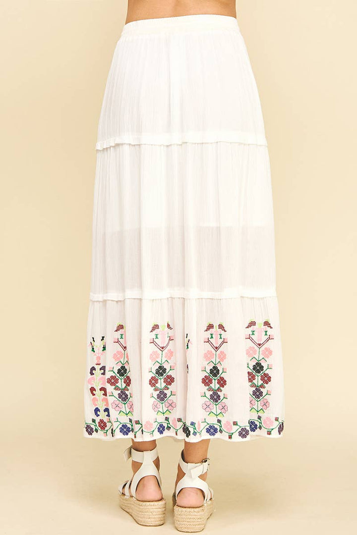 Skirts - FLORAL EMBROIDERED MAXI SKIRTS - - Cultured Cloths Apparel