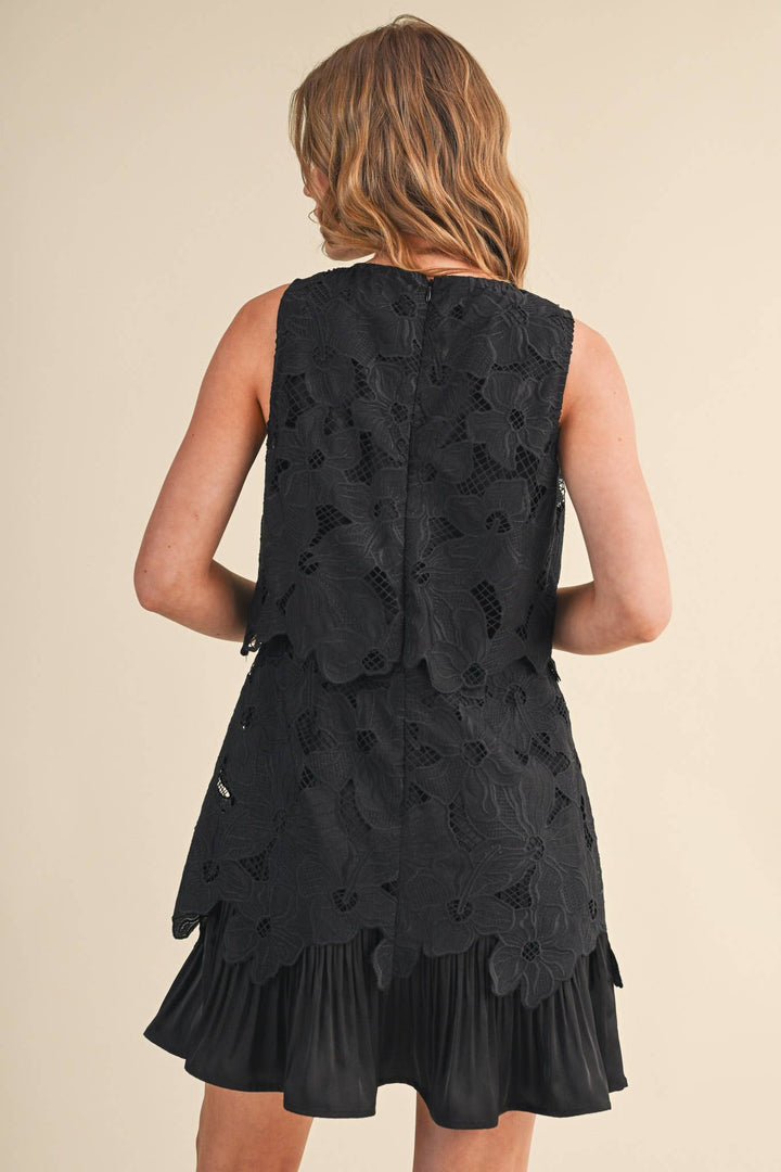 Dresses - TIERED FLORAL LACE FLOUNCE HEM MINI DRESS - - Cultured Cloths Apparel