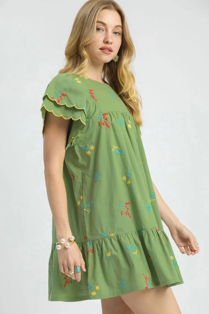 Women's Dresses - Umgee Floral Embroidered Short Sleeve Mini Dress - - Cultured Cloths Apparel