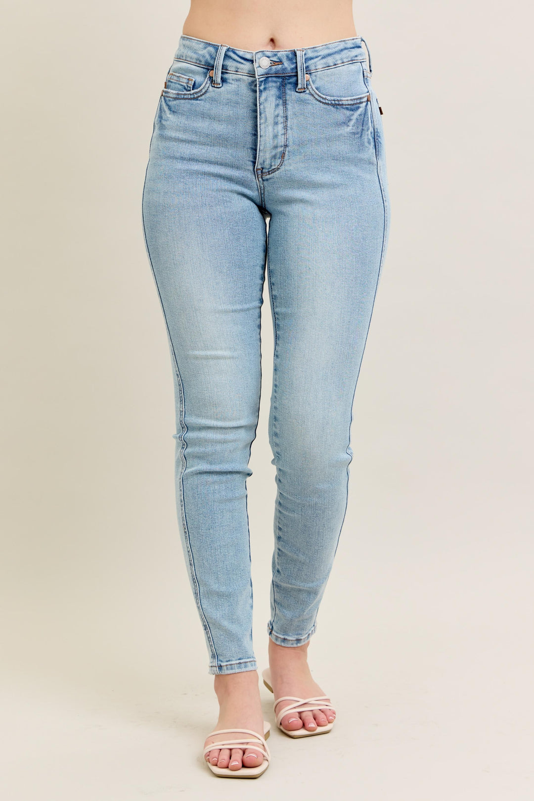 Denim - Judy Blue Full Size Mr Tummy Control Vintage Wash Skinny Jeans - Light - Cultured Cloths Apparel