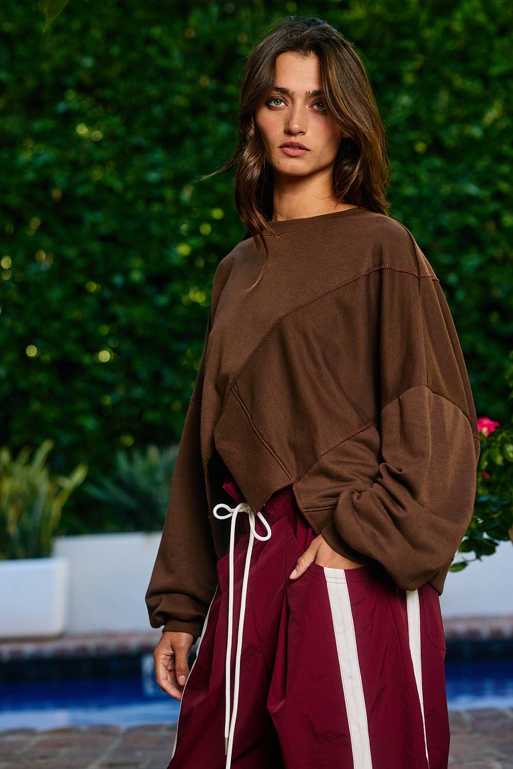 Women's Long Sleeve - Asymmetric Hem Solid Terry Sweatshirt Top - - Cultured Cloths Apparel