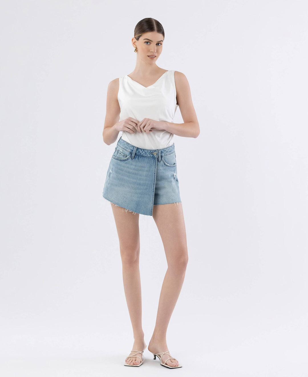 - HIGH RISE RAW HEM DENIM SKORT T6825 - - Cultured Cloths Apparel