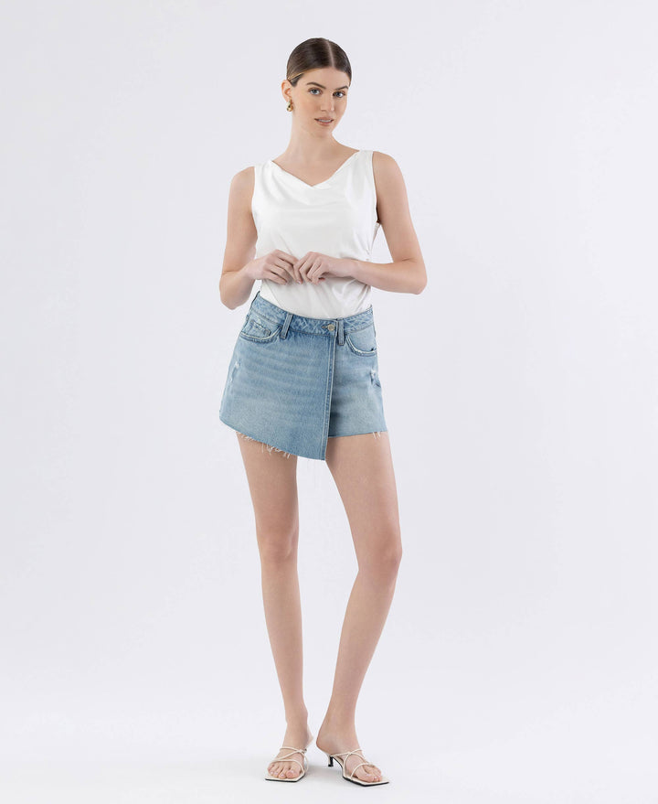 - HIGH RISE RAW HEM DENIM SKORT T6825 - - Cultured Cloths Apparel