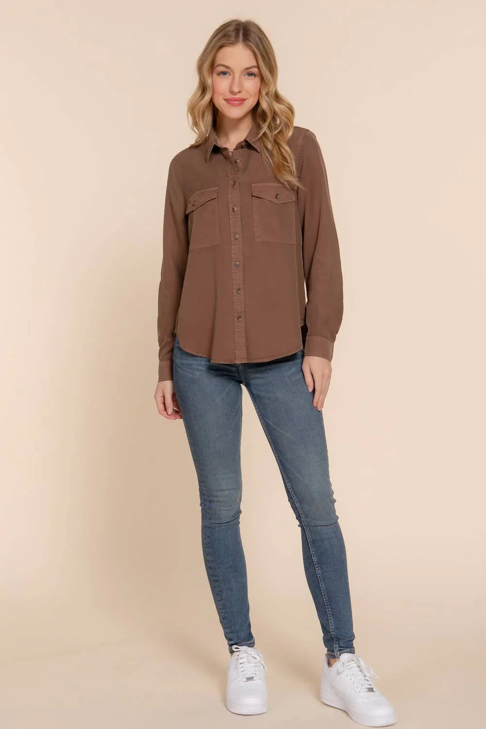 Women's Long Sleeve - Long Sleeve Color Tencel Shirt - - Cultured Cloths Apparel