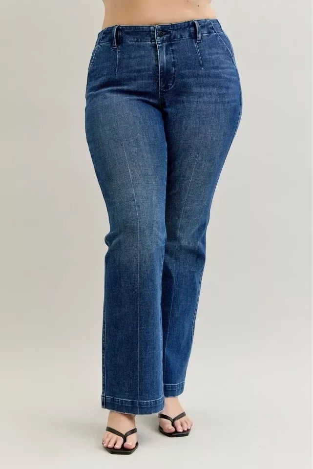 Denim - Judy Blue Full Size Mid Rise Bootcut Jeans with Welt Pockets Plus Size - - Cultured Cloths Apparel