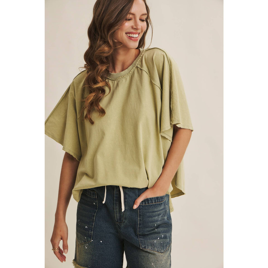 Women's Short Sleeve - EASY DRAPE MINERAL-WASHED PONCHO-LIKE COTTON JERSEY TOP - - Cultured Cloths Apparel