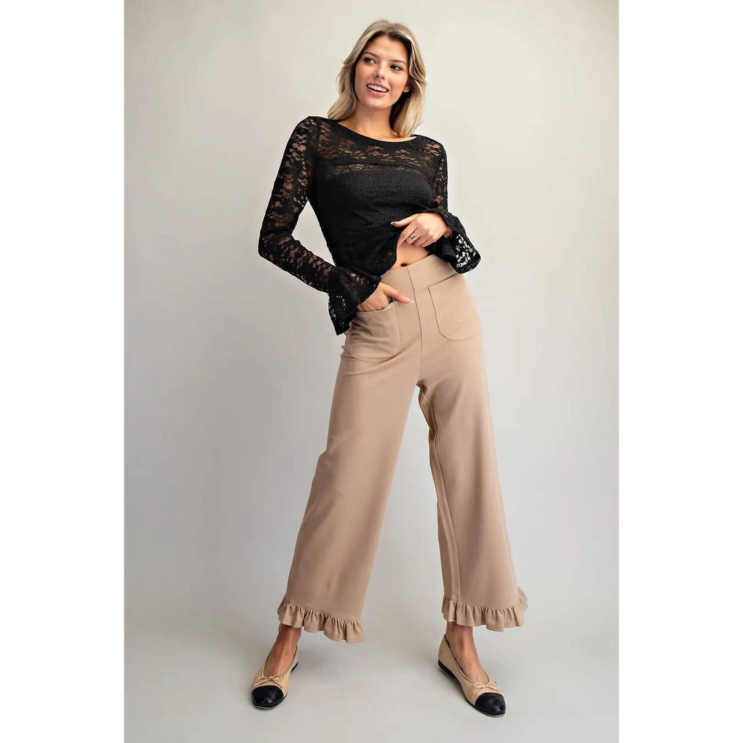 Pants - Straight Leg Ruffled Hem Pants - - Cultured Cloths Apparel
