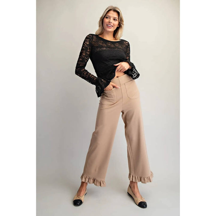 Pants - Straight Leg Ruffled Hem Pants - - Cultured Cloths Apparel