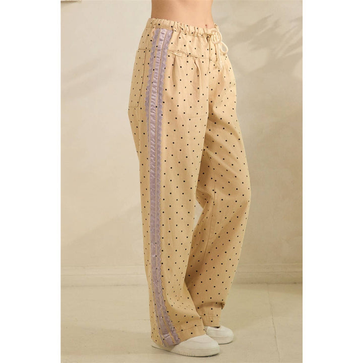 Polka Dot Pants with Satin Contrast Accents
