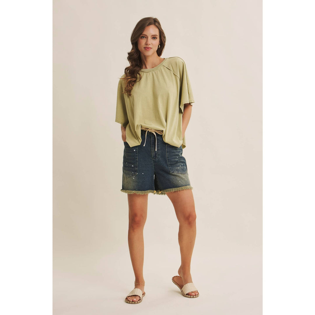 Women's Short Sleeve - EASY DRAPE MINERAL-WASHED PONCHO-LIKE COTTON JERSEY TOP - - Cultured Cloths Apparel