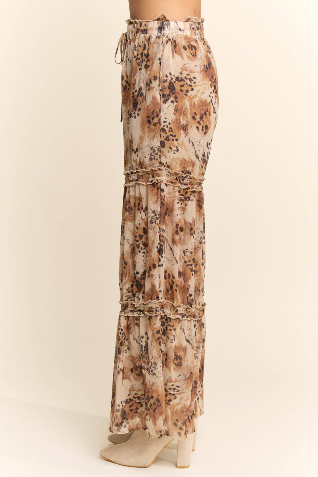 ELASTIC WAIST RUFFLE DETAIL PALAZZO PANTS