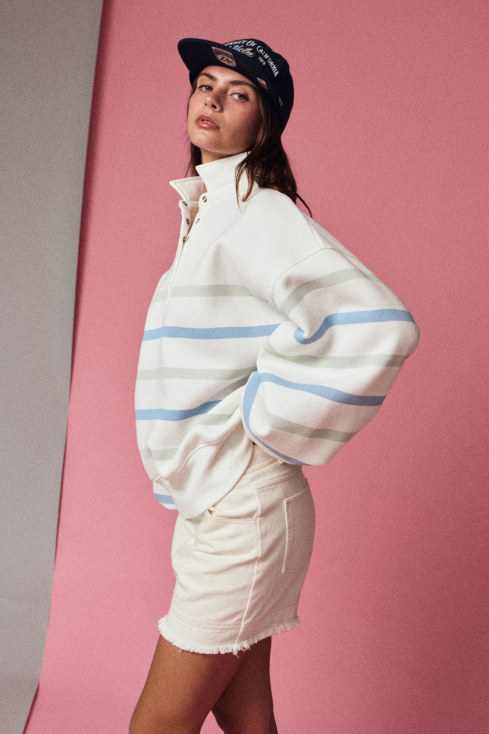 Striped Mock Neck Pullover