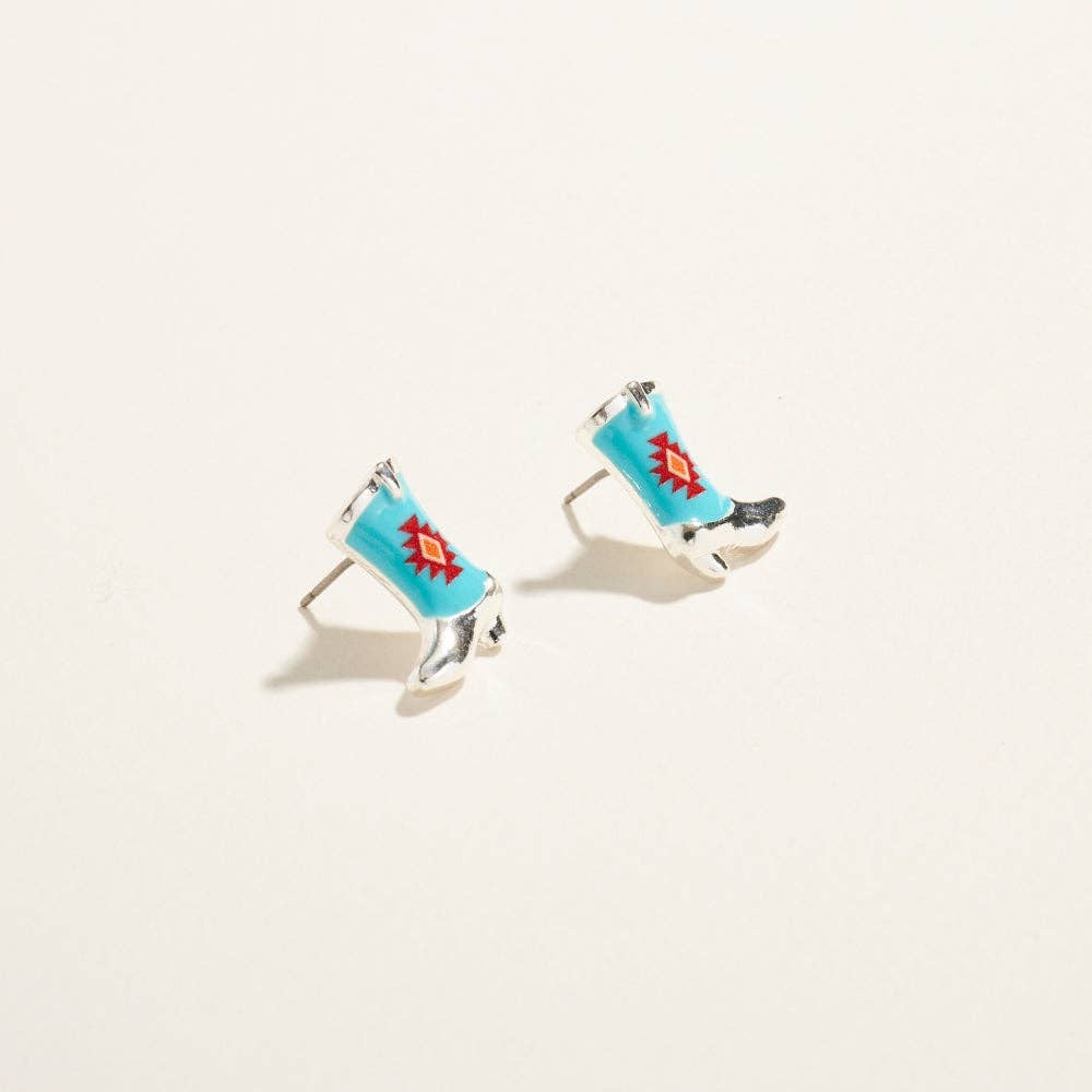 Western Enamel Cowgirl Boot Pattern Post Earrings
