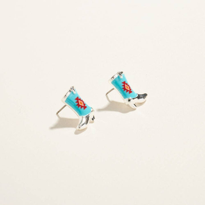 Western Enamel Cowgirl Boot Pattern Post Earrings