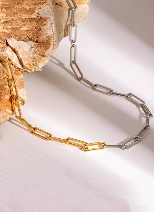 Accessories, Necklaces - 18K Stainless Steel Tarnish Free Waterproof Neck | 40NK9502 - TWO TONE - Cultured Cloths Apparel