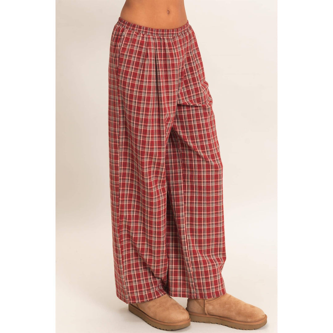 Elastic Waist Plaid Pants