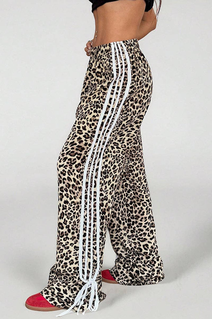 Pants - Leopard Print Stripe Casual Pants - - Cultured Cloths Apparel