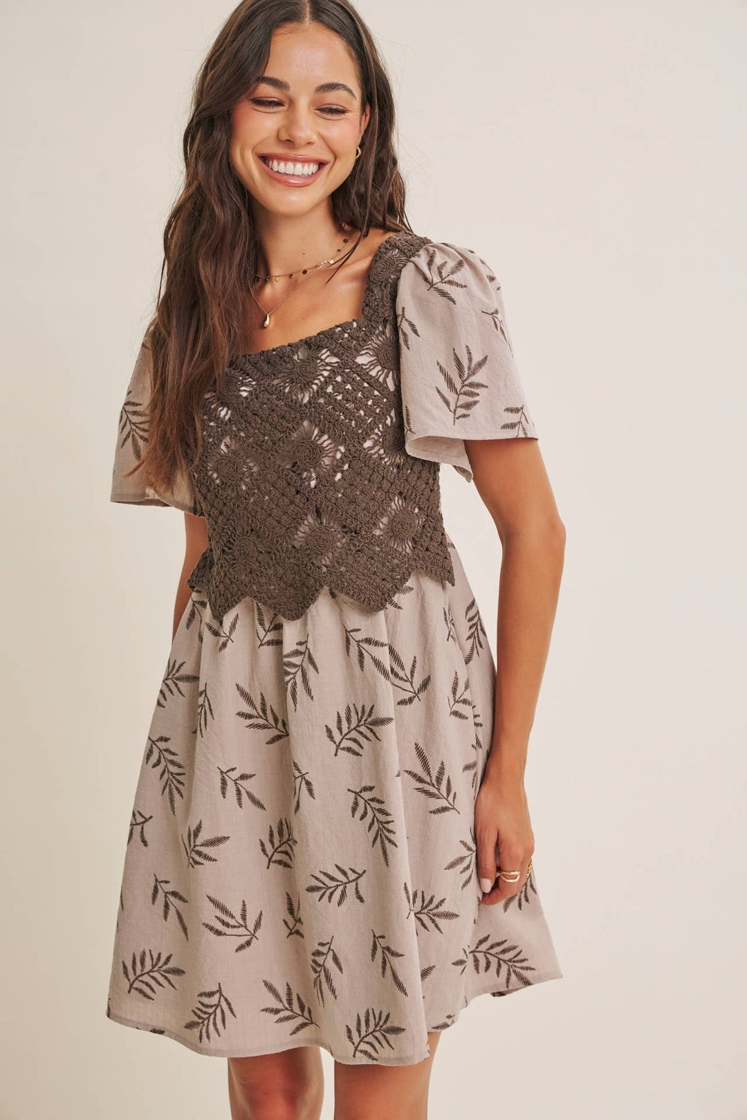 ARTISAN CROCHET FERN PRINT SMOCKED BABYDOLL MINI DRESS – Cultured Cloths Apparel & Accessories