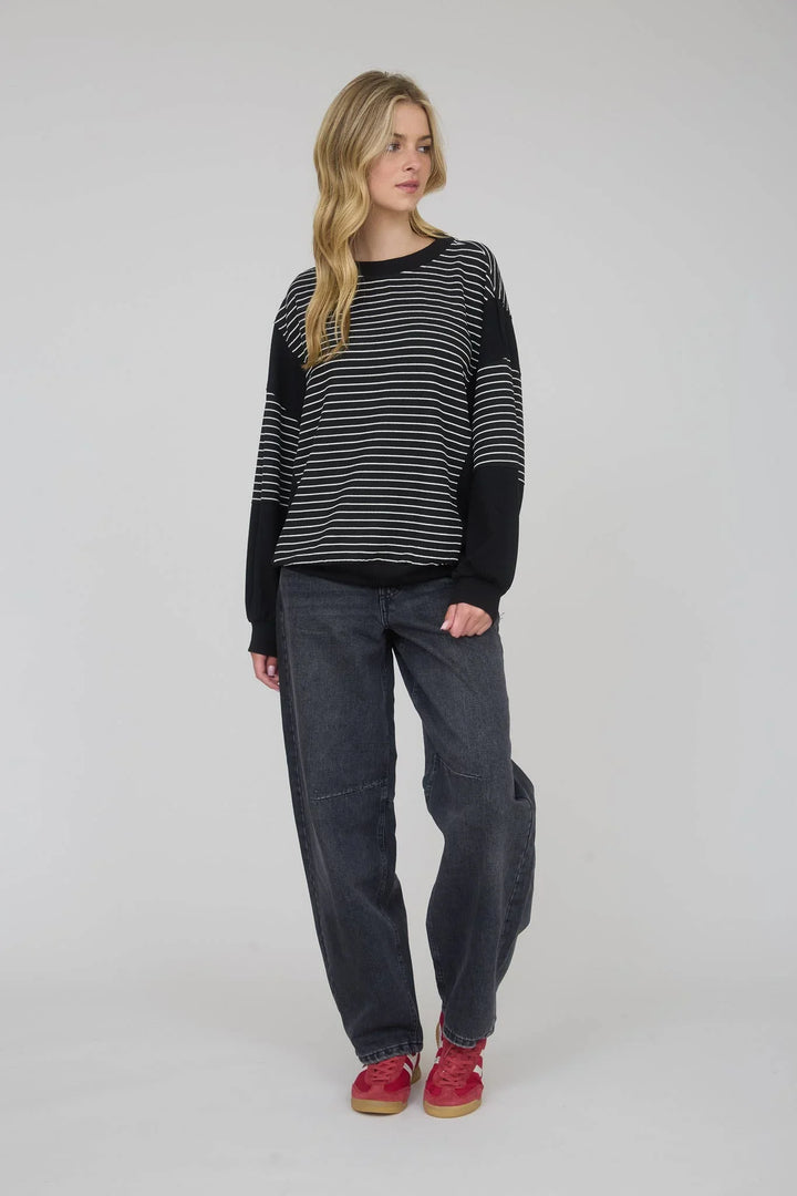 Women's Long Sleeve - CONTRAST STRIPE RAW EDGE LONG SLEEVE KNIT TOP - - Cultured Cloths Apparel