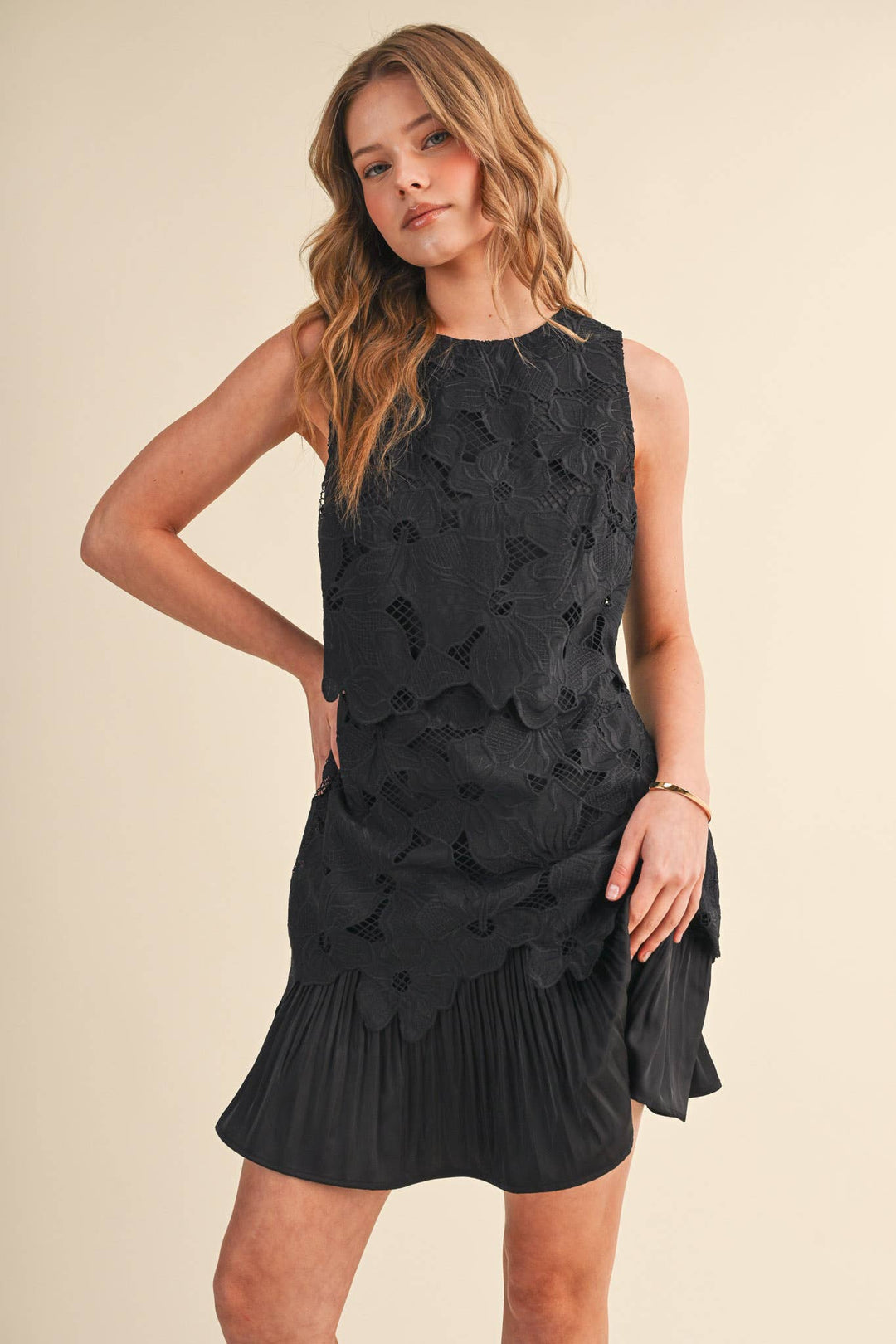 Dresses - TIERED FLORAL LACE FLOUNCE HEM MINI DRESS - - Cultured Cloths Apparel